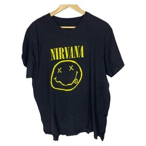 Nirvana Black SHORT SLEEVE T-Shirt with Yellow Graphic mens XL